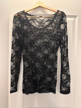 Sheer Black Lace Long-Sleeve Women's Top